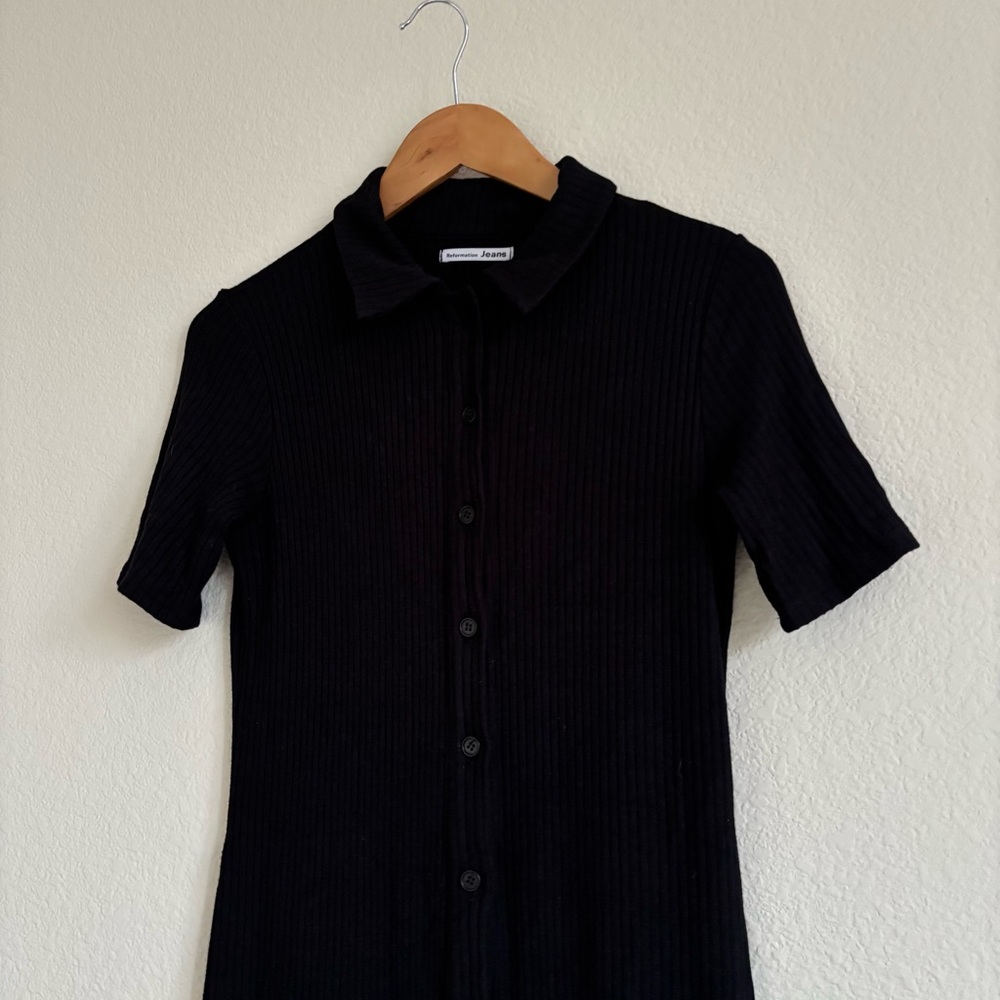 Reformation Black Ribbed Button-Front Midi Dress - Picture 9 of 13